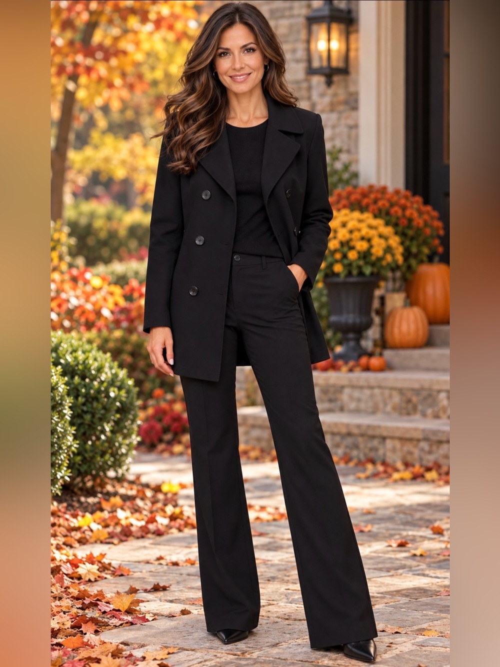 Esprit Trench Cost Black Double-Breasted Trench Coat Size - Medium